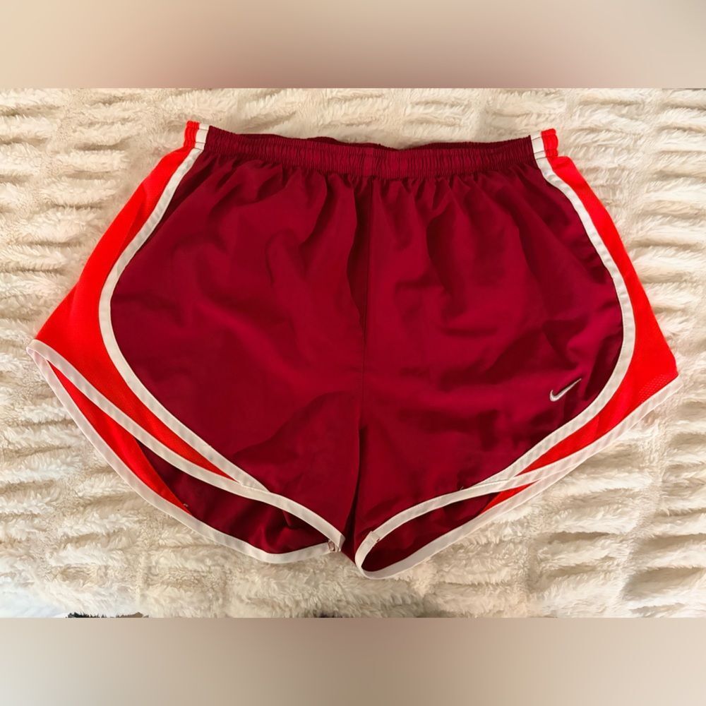 Nike Women's Red and White Athletic Shorts